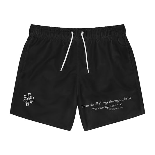 God Willing Swim Trunks with Phillipians 4:13 Bible Verse